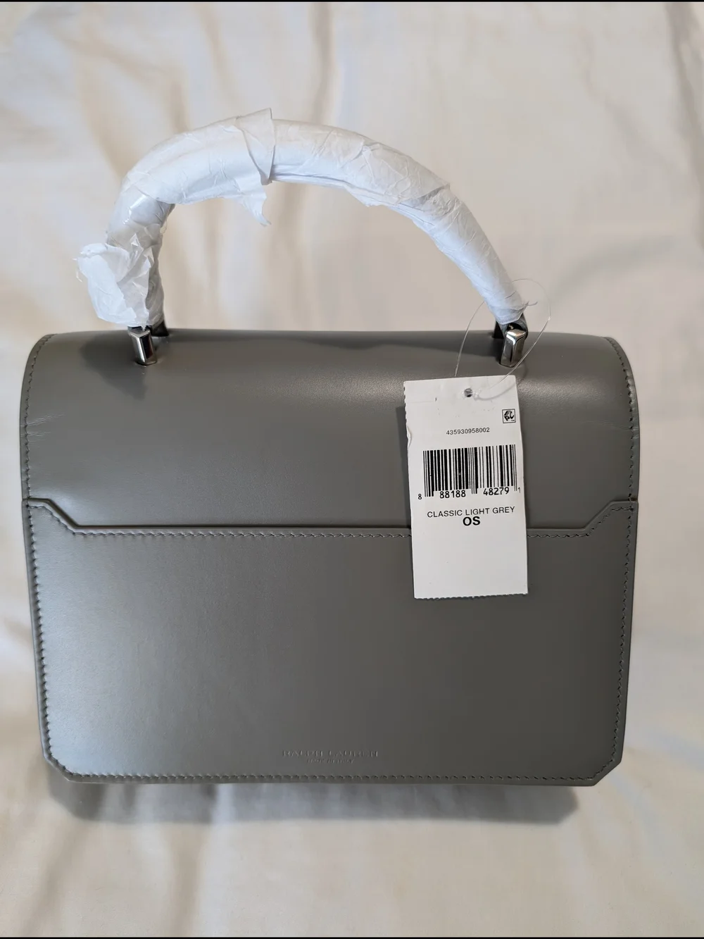 Ralph Lauren Gray Smooth Leather Top-Handle Crossbody with Silver RL Hardware